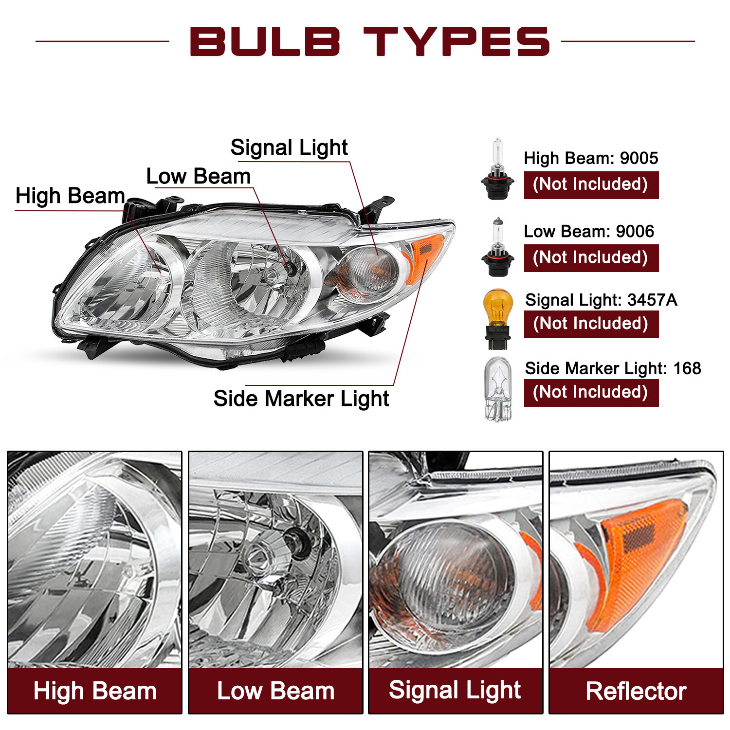 For 2009 2010 Toyota Corolla Chrome Headlights Headlamps L+R TO2502182 TO2503182