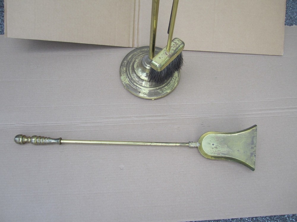 Vintage 5 Piece Solid Brass Fireplace Tool Set 30"
