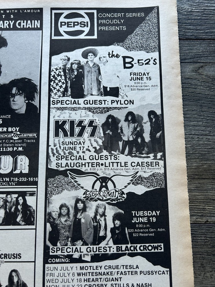 KISS Concert Ad Advert Hot In The Shade Tour 1990 Middletown NY Vintage Kiss A
