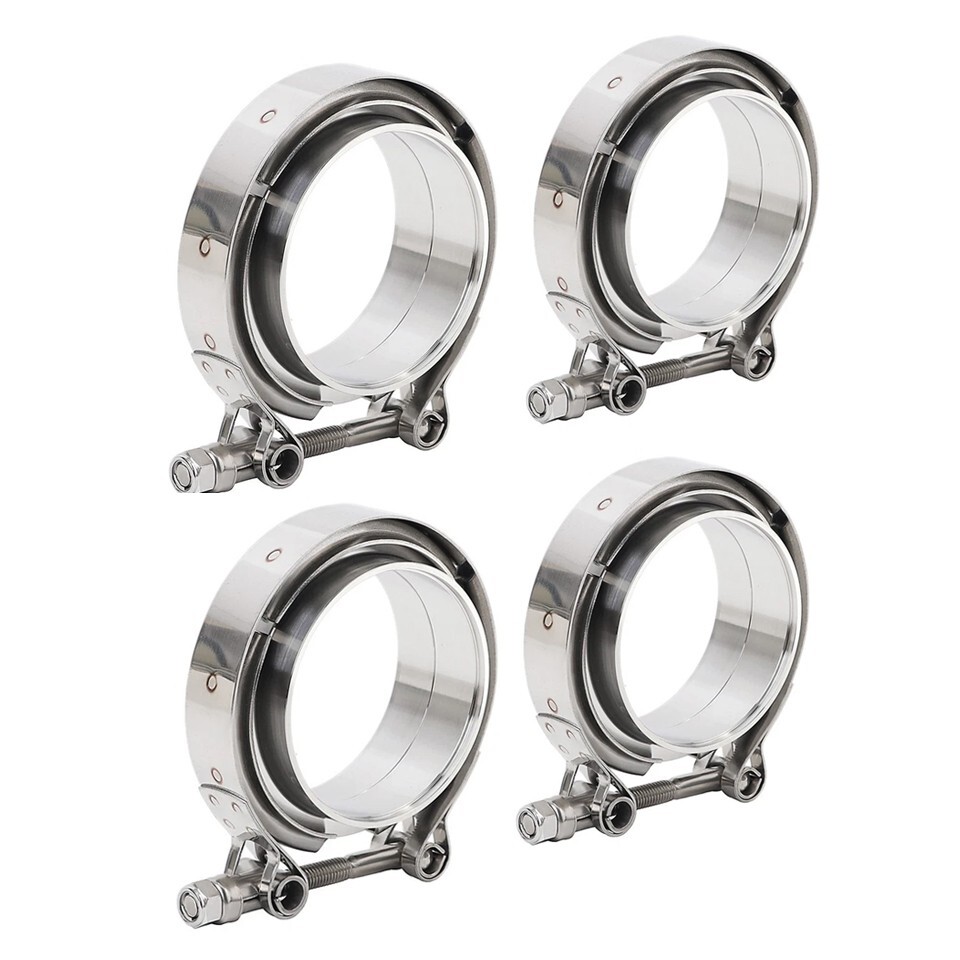 LokoCar 3 Inch V Band Clamp With Flange Male Female Stainless Steel Silver 4Pcs