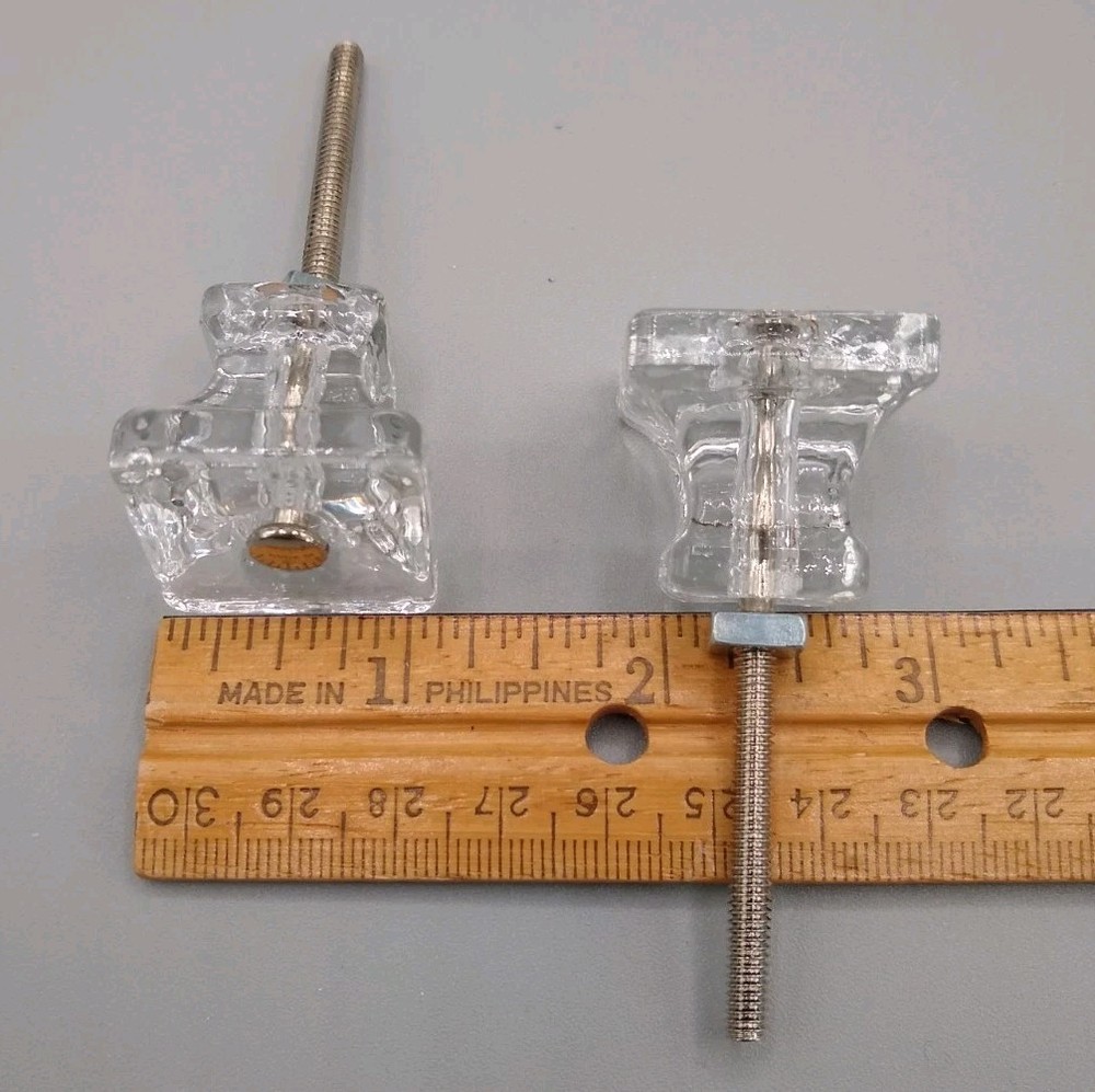 12 Clear Glass 1 1/8" square Drawer Pull Knobs Furniture Handles modern