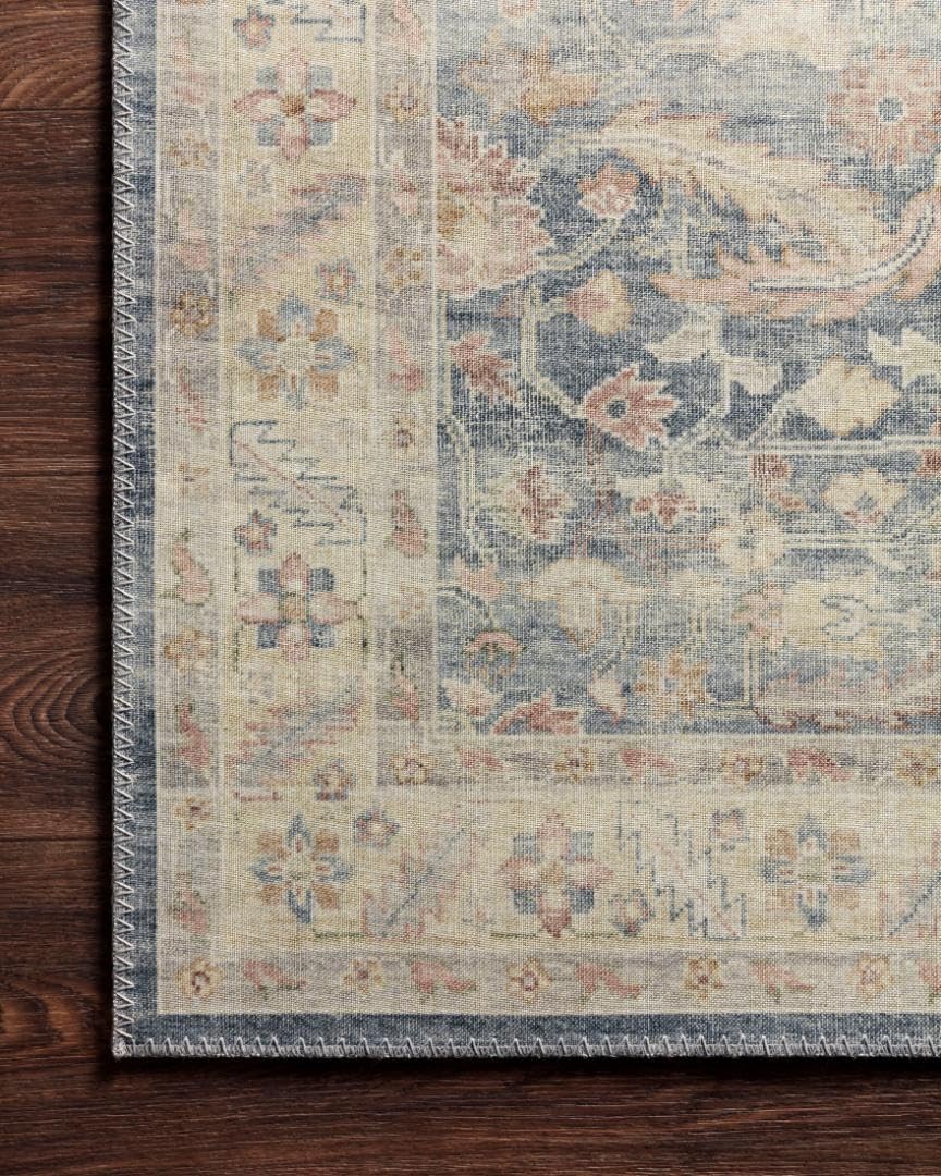 Hathaway Collection HTH-02 Denim/Multi 2'-6" x 7'-6", .25" Thick Runner Rug, ...