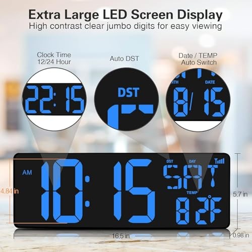 Large Digital Wall Clock WiFi Sync, 16.5 in Large Display Wall Clock Antique