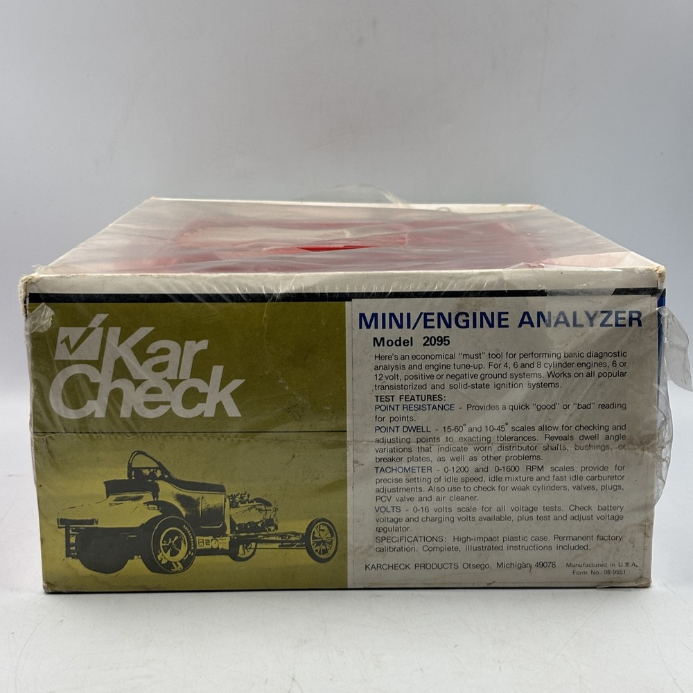 Vtg Kar Check Mini Engine Analyzer Model 2095 Tachometer Dwell Meter Volts NIB