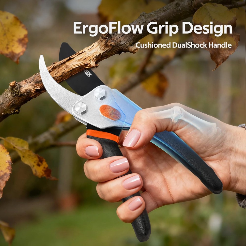 Pruning Shears, 8.5” Professional Garden Pruner with Jam-Proof Spring & Ever-...