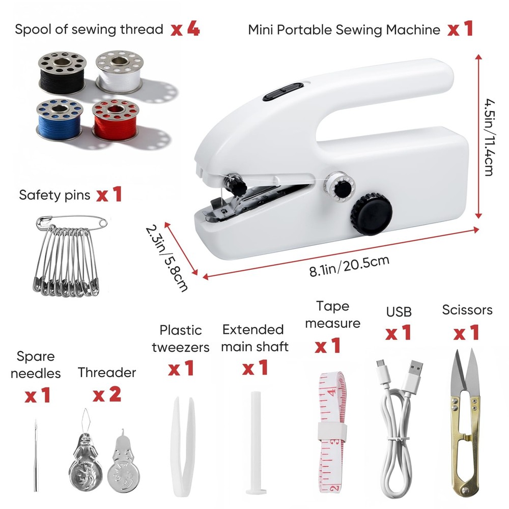 Portable Handheld Sewing Machine for Beginners – Mini Stitching Tool 1, White