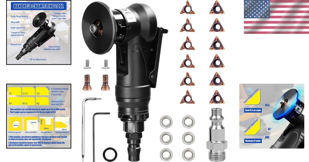 Versatile 45° Chamfering Tool - Lightweight Air-Powered Deburring for Craftsmen
