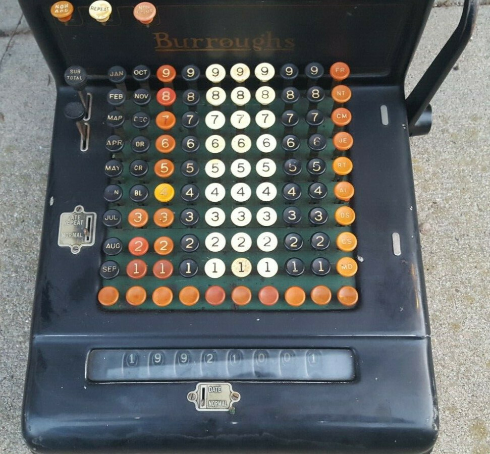 Antique Burroughs Adding Machine W/ Rare Book Keeping Customizations