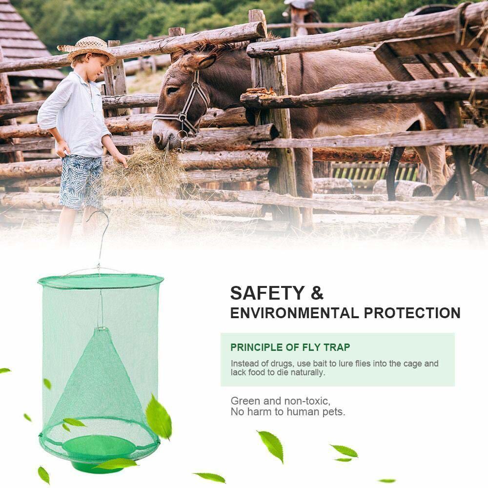 2 Pack Ranch Fly Trap Reusable Catcher Killer Cage Net Pest Bug Hanging Catch