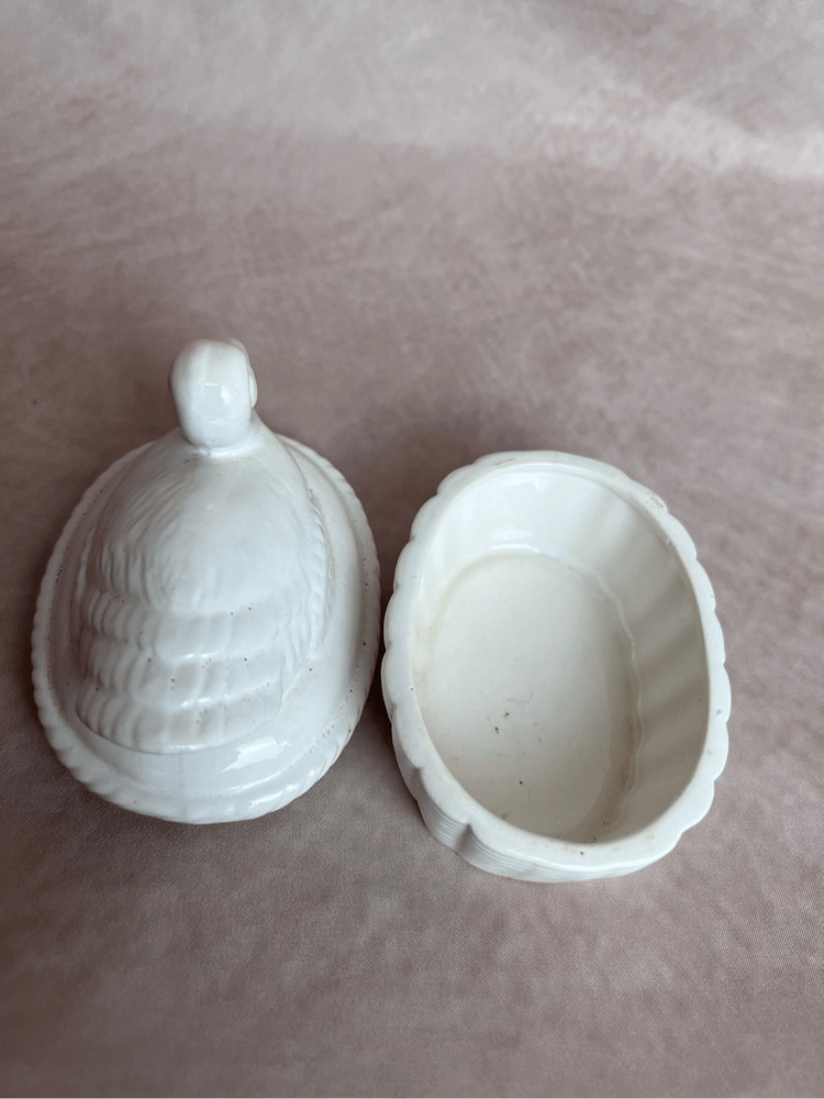 Vintage White Ceramic Duck Hen on Nest