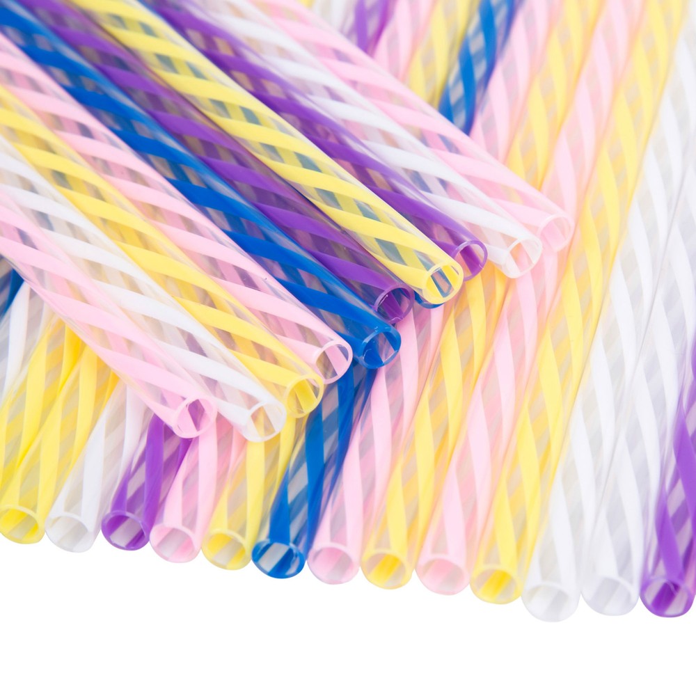 Throwback Diner Style Striped Multicolour Durable Drinking Straws - Hard Plastic