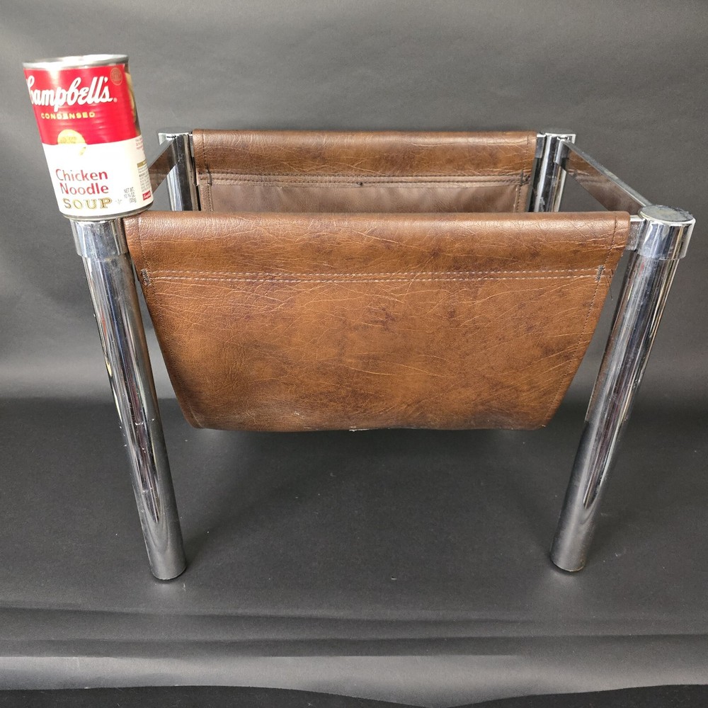 Milo Baughman Style Magazine Rack Chrome