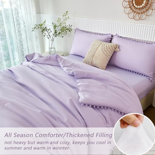 5 Pieces Lavender Purple Comforter Set Twin Aesthetic Boho Solid Bed