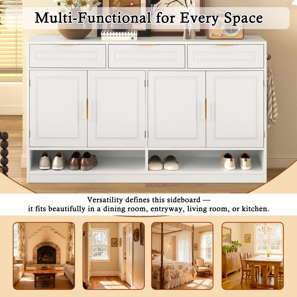 Sideboard with 3 Drawers & Adjustable Shelf, Multi-Functional Storage Buffet