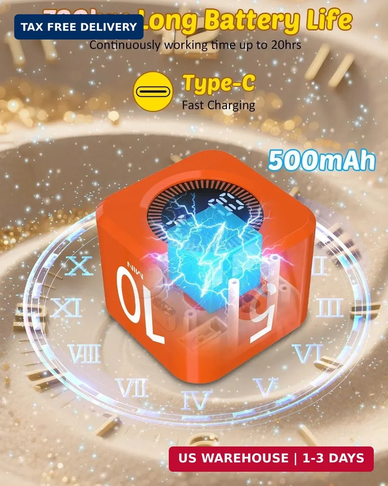 Digital Pomodoro Timer Cube 5/10/25/50min, Visual Productivity Flip Timer for Ki