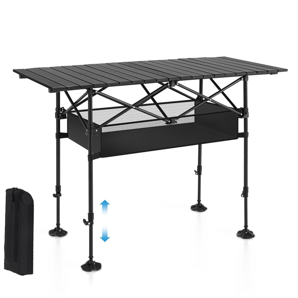 Folding Camping Table, Portable Roll-up Table with Adjustable Height, Large S...