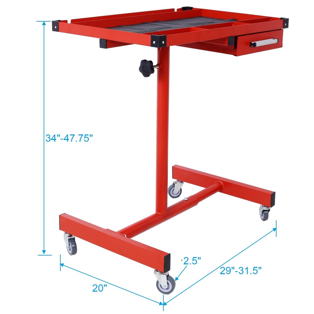 Heavy Duty 220LBS Adjustable Tear Down Work Table with Drawer, Red