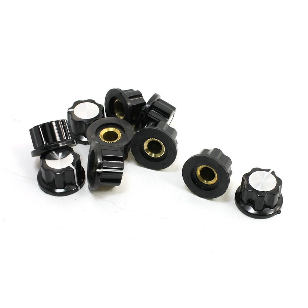 10pcs 6mm Round Shaft Insert Dia Potentiometer Knobs Caps Silver Tone