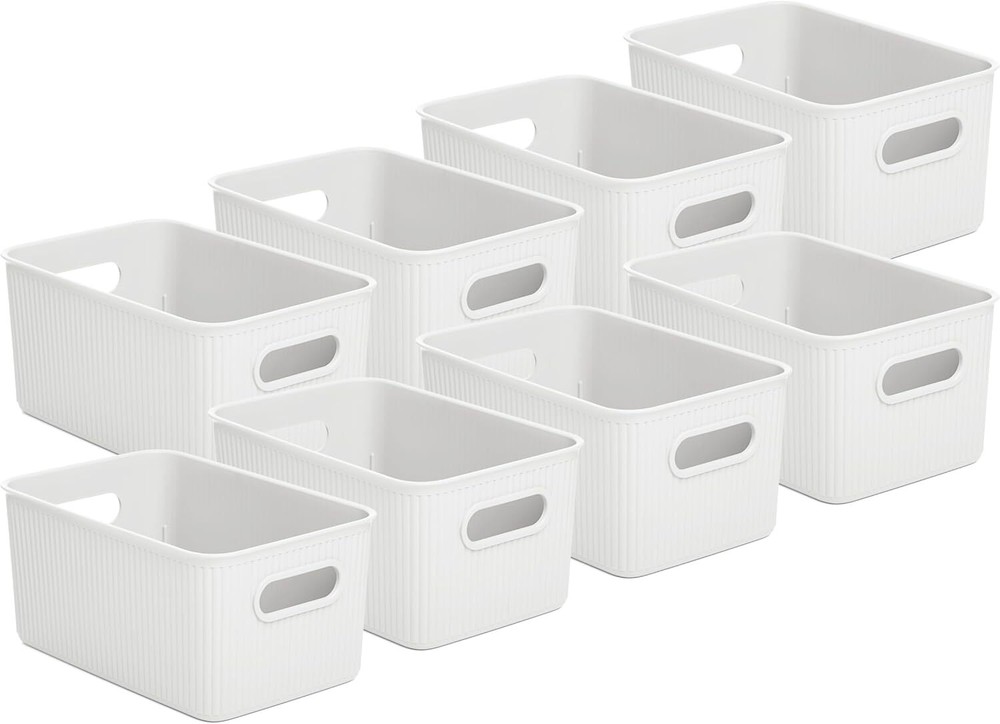 Superio 5L Small Ribbed Storage Bin- Plastic Storage Bin  (8 Pack, White)