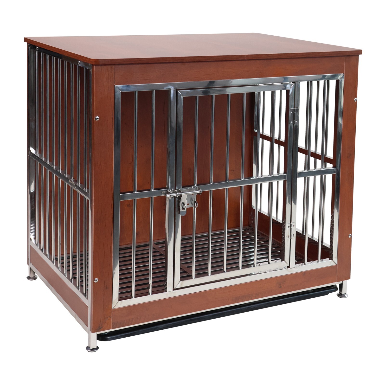 38" Wooden Dog Cage Heavy Duty Pet Crate Kennel Metal Cage End Table Furniture