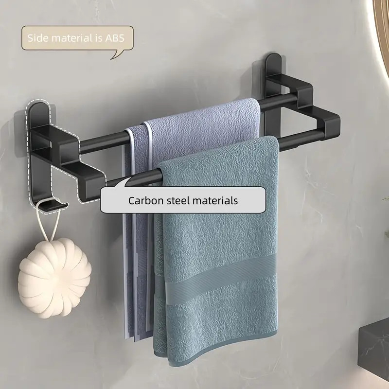 Double Towel Bar without Drilling Black, Towel Racks for Bathroom