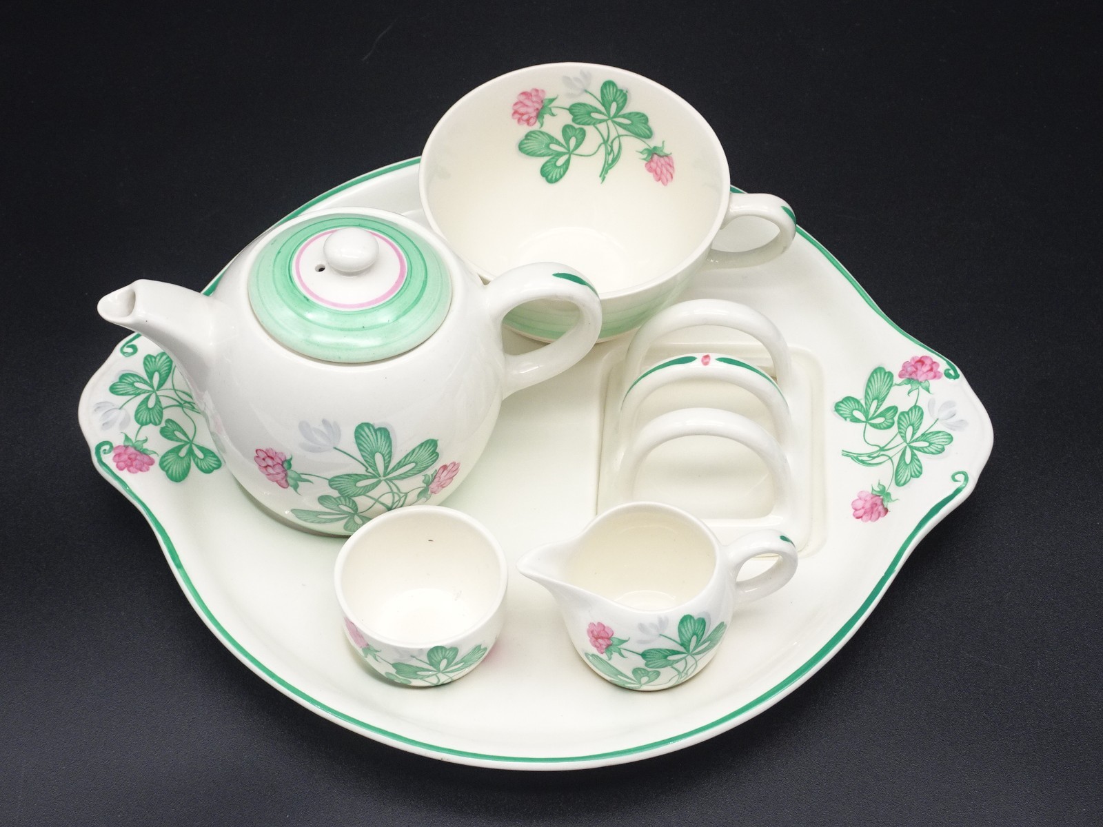 VINTAGE GRAY'S POTTERY SHAMROCK CLOVER LEAF 6 PC. BREAKFAST SET STOKE-ON-TRENT