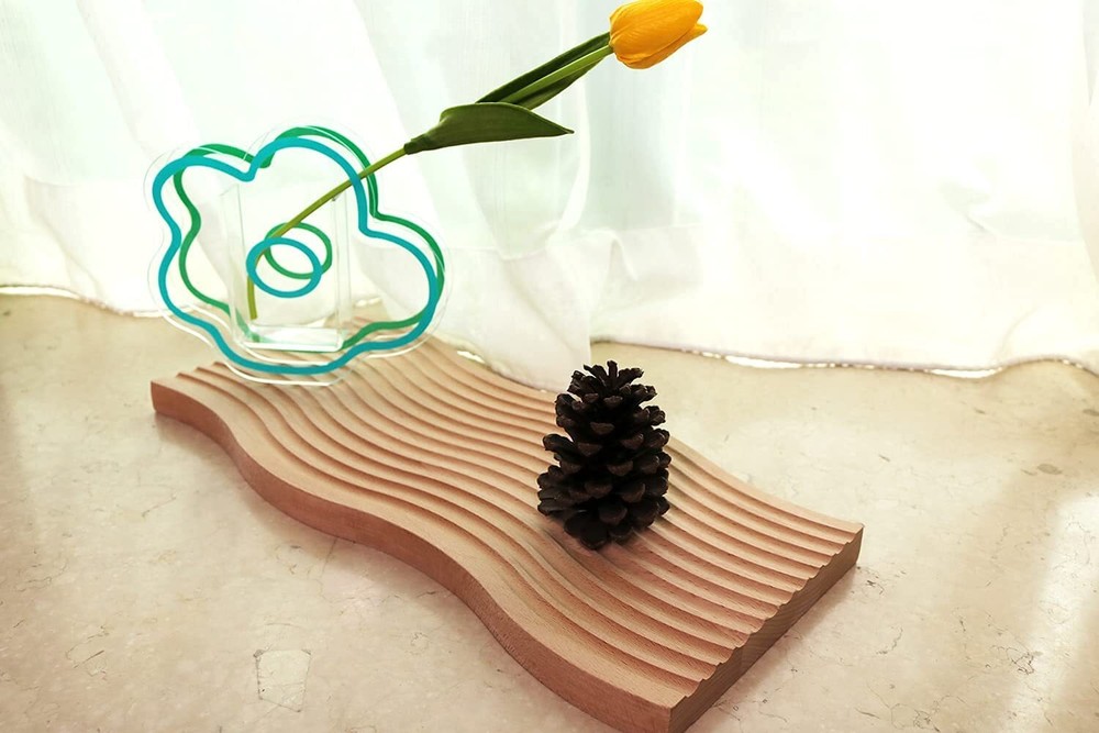Wooden Wave Decorative Tray Rustic Serving Tray for Coffee Table & Crystals