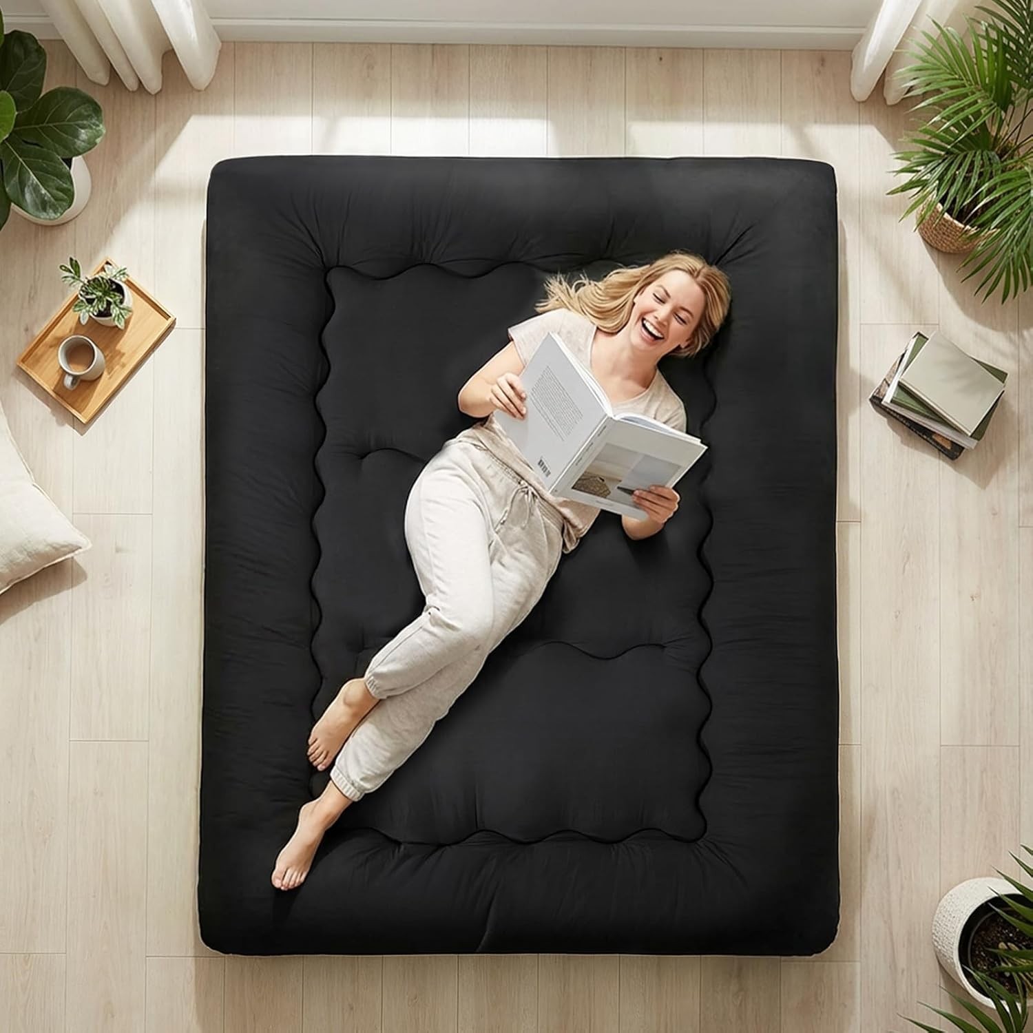 4-Inch Floor Mattress,Japanese Tatami Futon Mattress w/Removable Cover,Roll Up