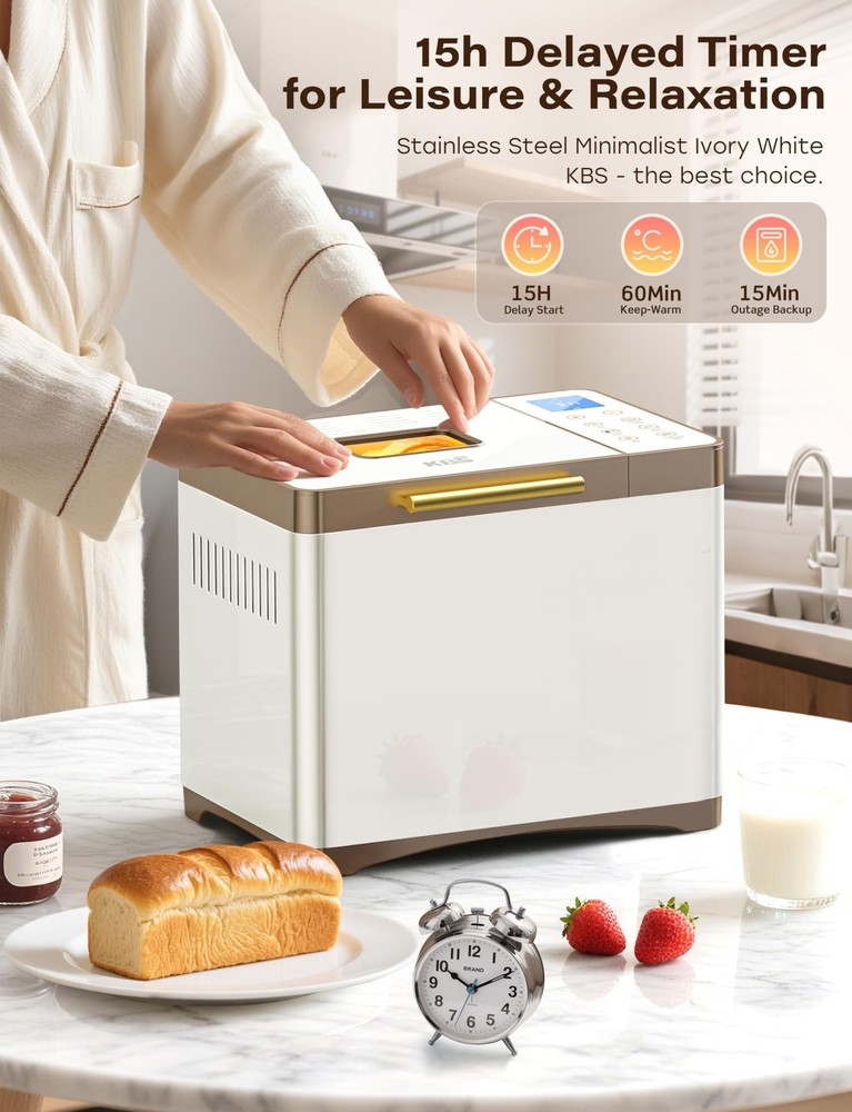 20-IN-1 Bread Maker with Custom Program, 650W Bread Machine with Nonstick Cer...