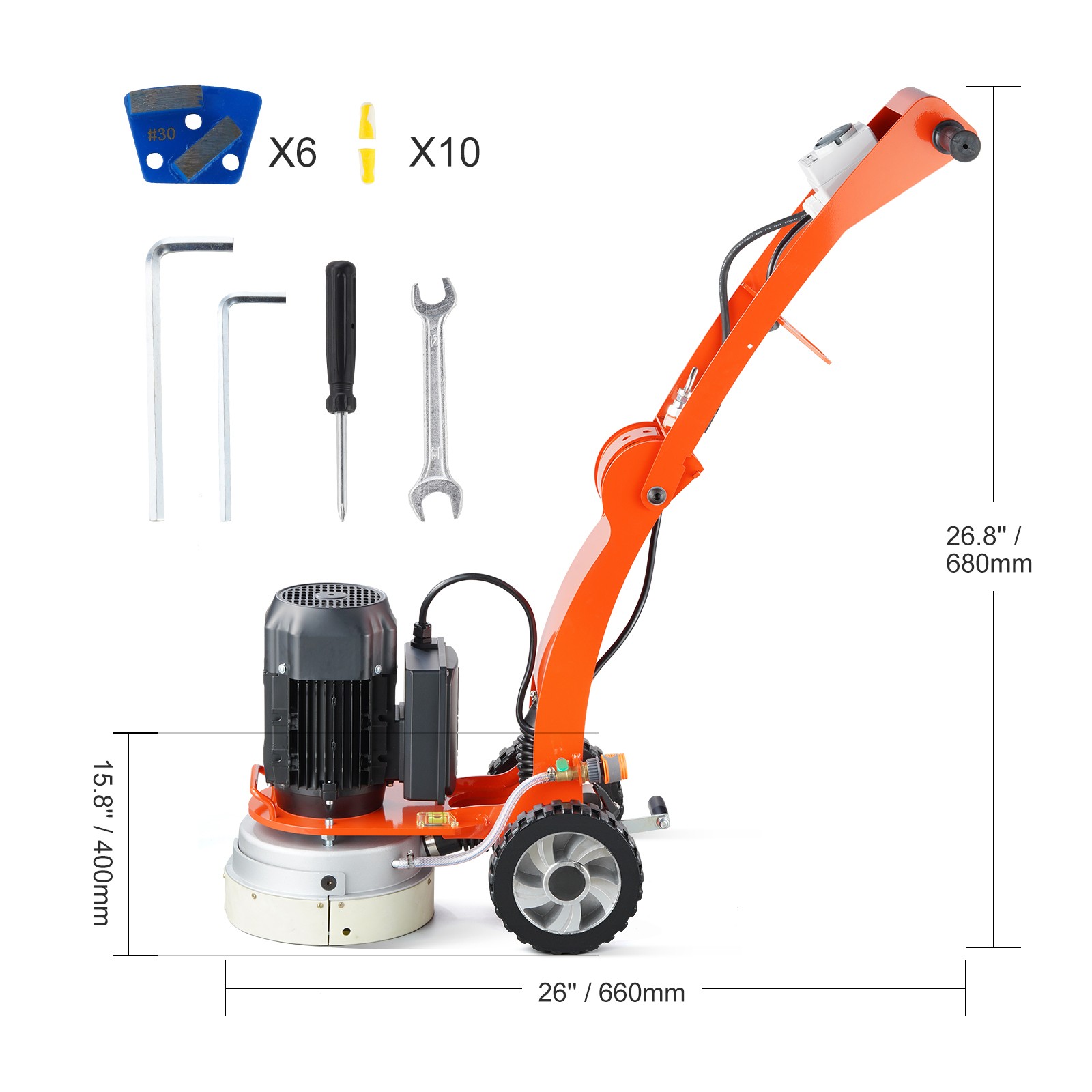 Concrete Floor Grinder 10" Walk-Behind Polisher 1.7HP Adjustable Machine