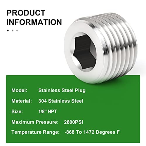 10PCS 304 Stainless Steel Socket Pipe Plug 1/8" MNPT-10Pcs Internal Hex Thread