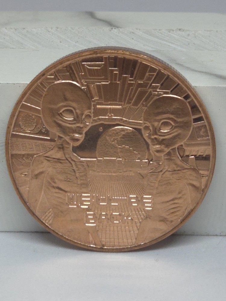 1 Oz. Solid .999 Fine Copper Round - Alien Design
