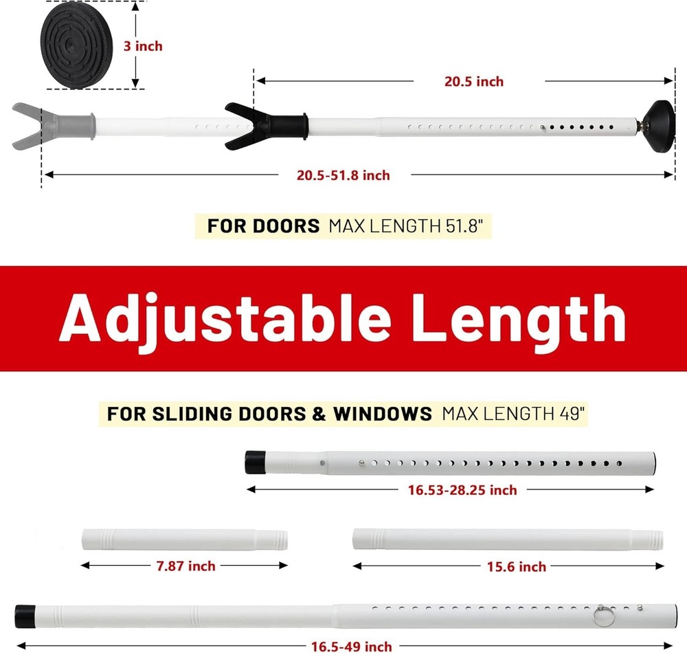 Heavy Duty Adjustable Door Security Bar - Versatile & Reliable Safety Solution