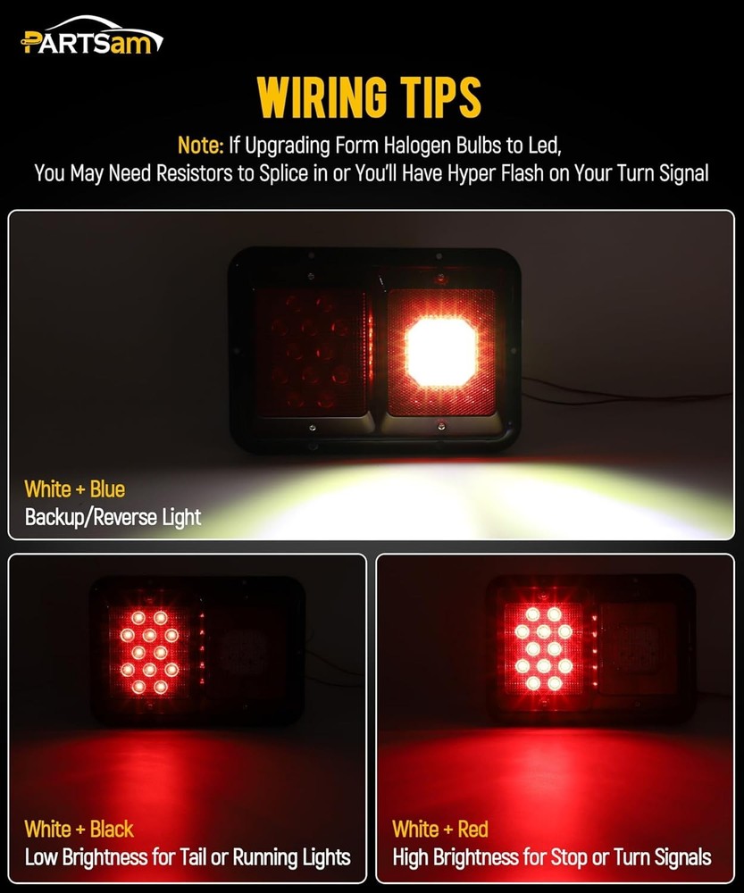 Partsam 2Pcs Double Led Trailer Tail Lights with Horizontal Mount Dual Red