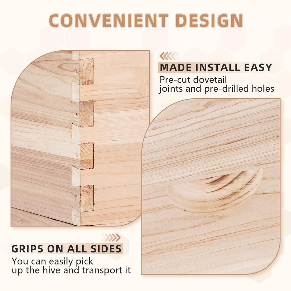 10 Frame Langstroth Beehives,Bee Keeping Starter Kit Includes 1 Deep Box & 1 ...