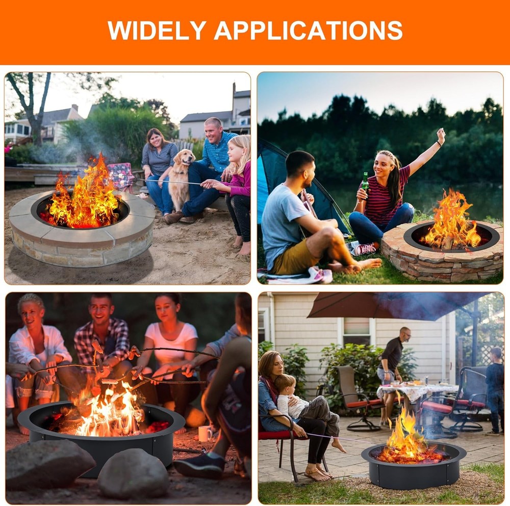 Fire Pit Ring Heavy Duty Metal Round Firepit Rim Insert for DIY Fire Pit Camping