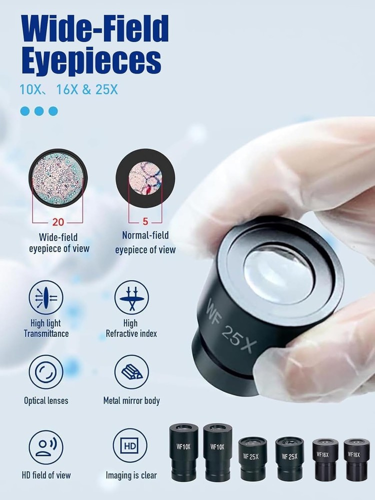 Lab Trinocular Compound Microscope with 40X-2500X Magnification, Dual-View Mi...