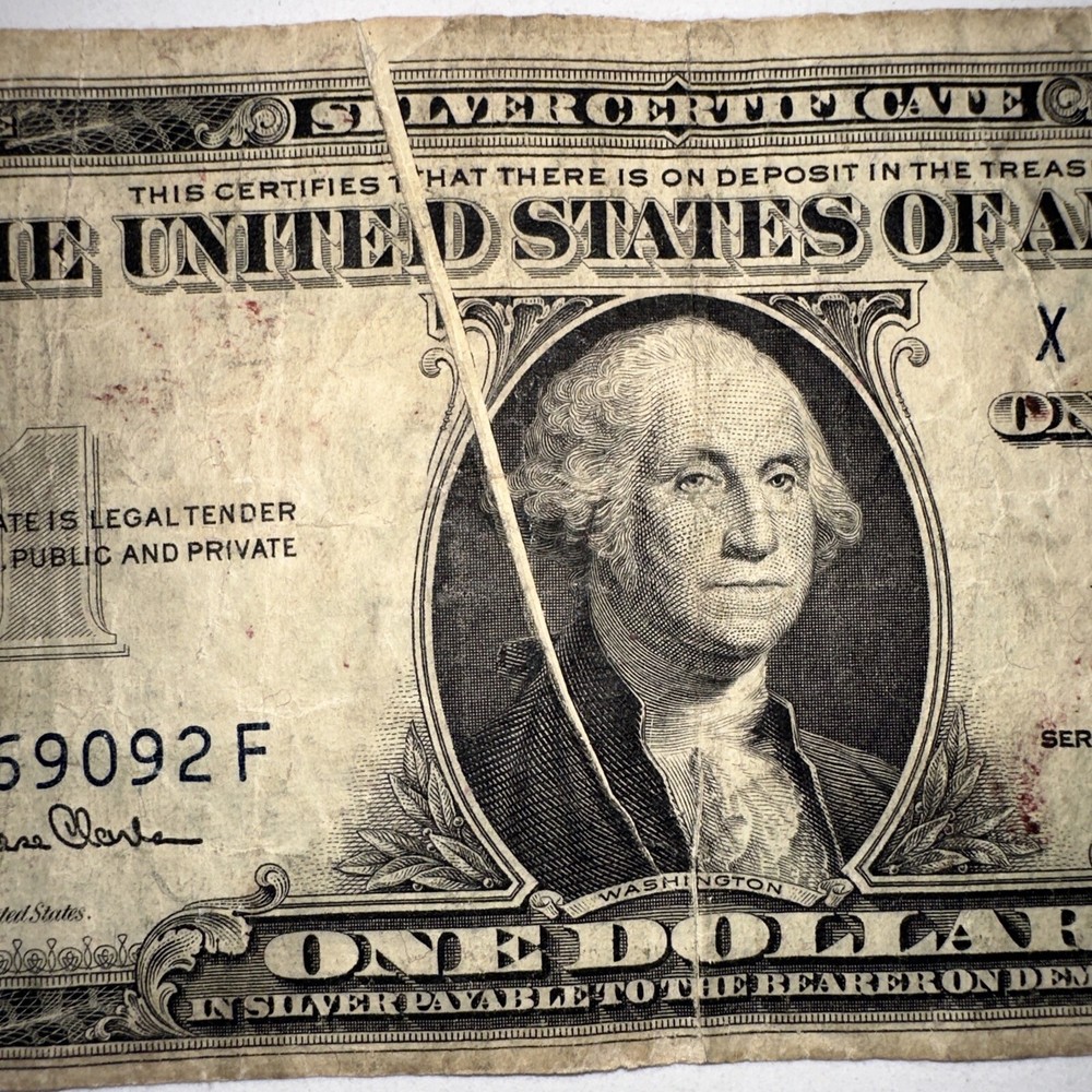 Unique $1 Dollar 1935D Error Fold Print Blue Seal, Silver Certificate U.S. $1