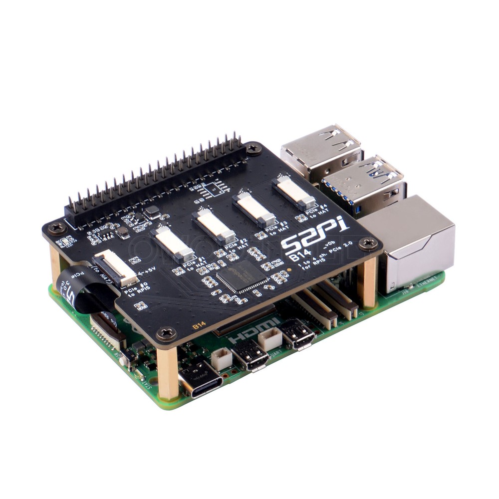 B14 Quad FPC PCIe HAT for Raspberry Pi 5 Daisy-Chaining Capability