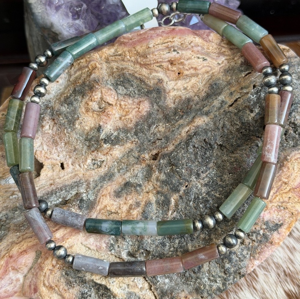 Bronzite Sterling Silver Native Hand Strung 18” Necklace