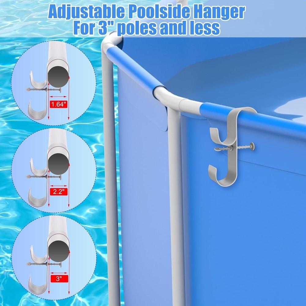 4 Pcs Gray Poolside Pool Leaf Skimmer Net Holder Adjustable Telescopic Hooks ...