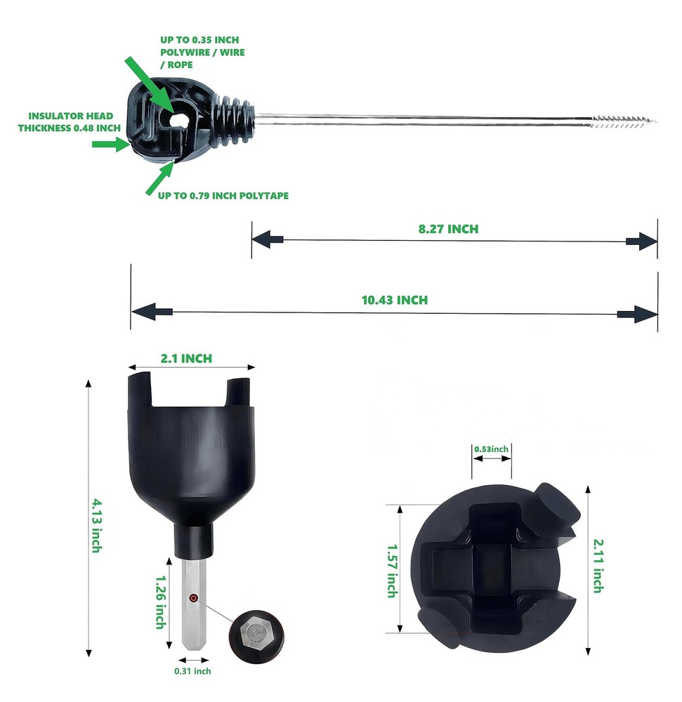 PK30 Multi-Function Long Distance Offset Screw-in Insulators Black with 1 Fre...