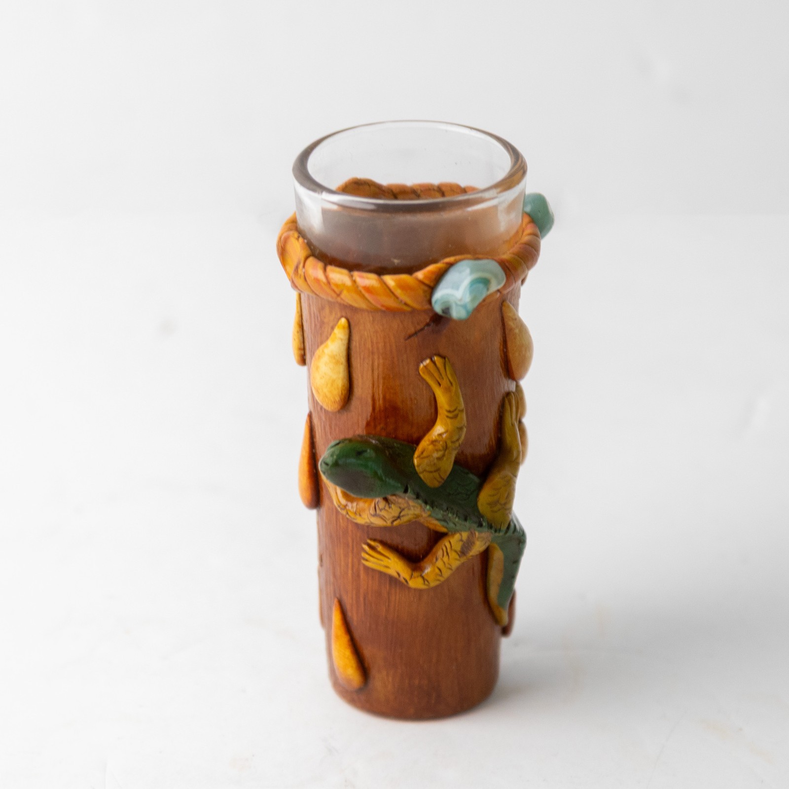 Vintage Honduras 3D Sculpted Shot Glass Set - Toucan & Mayan Chieftain Set of 2