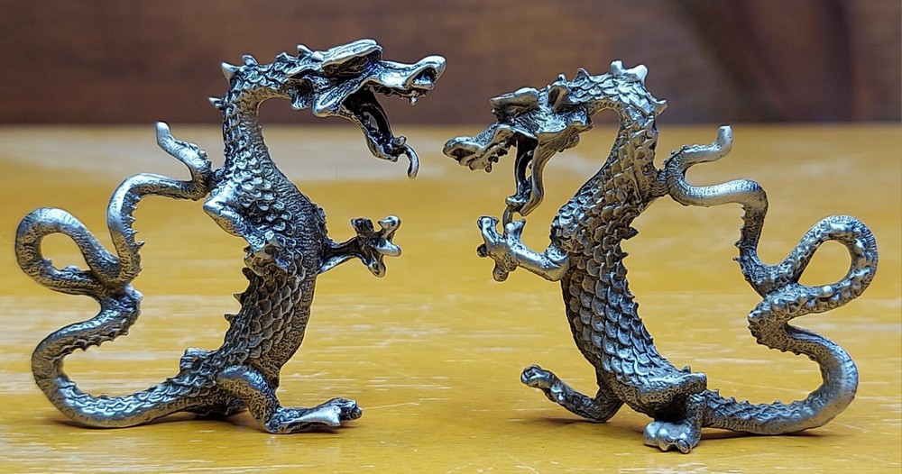 2 Metal Dragon Figures Unmarked