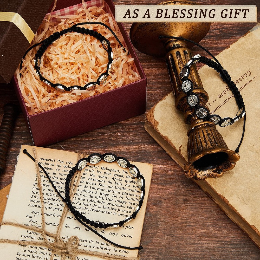 Hicarer 6 Pcs Saint Benedict Bracelets Protection Adjustable Handmade Black C...