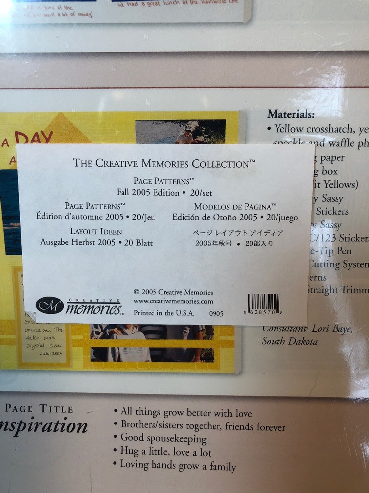 Creative Memories Page Patterns 2005 Memory Joggers Scrapbook Easter Family Etc