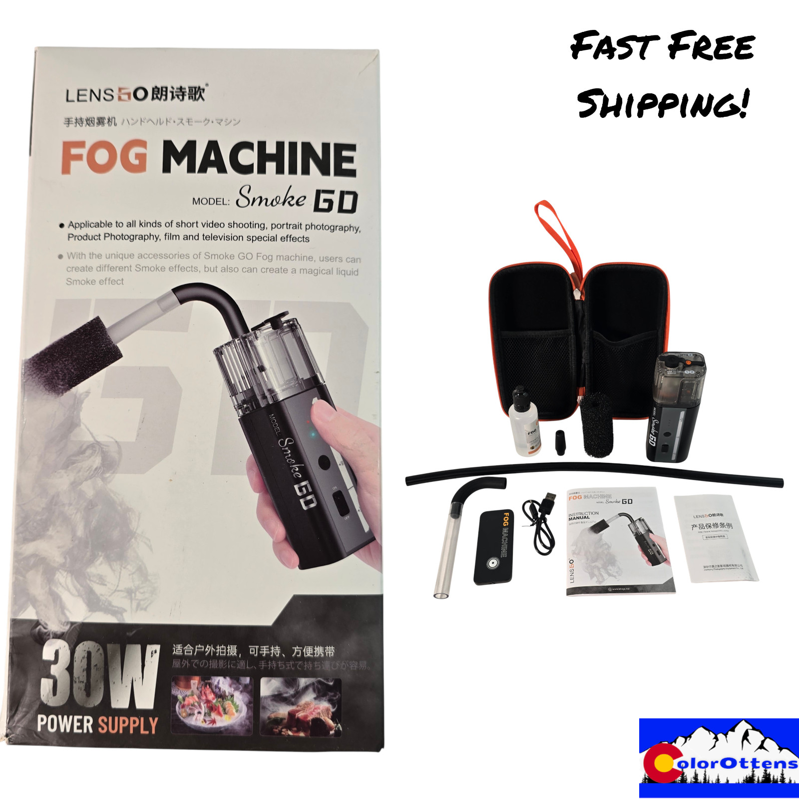 Lensgo Smoke Go Fog Machine 30W Portable With Remote New Open Box For Test Only