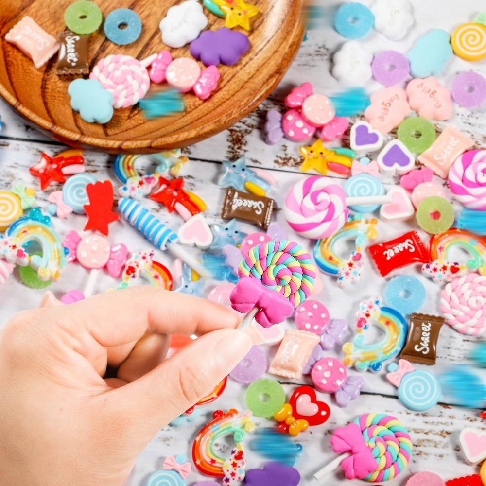 WILLBOND 120 Pieces Assorted Charms Cute Set Flatback Beads Making Kit small