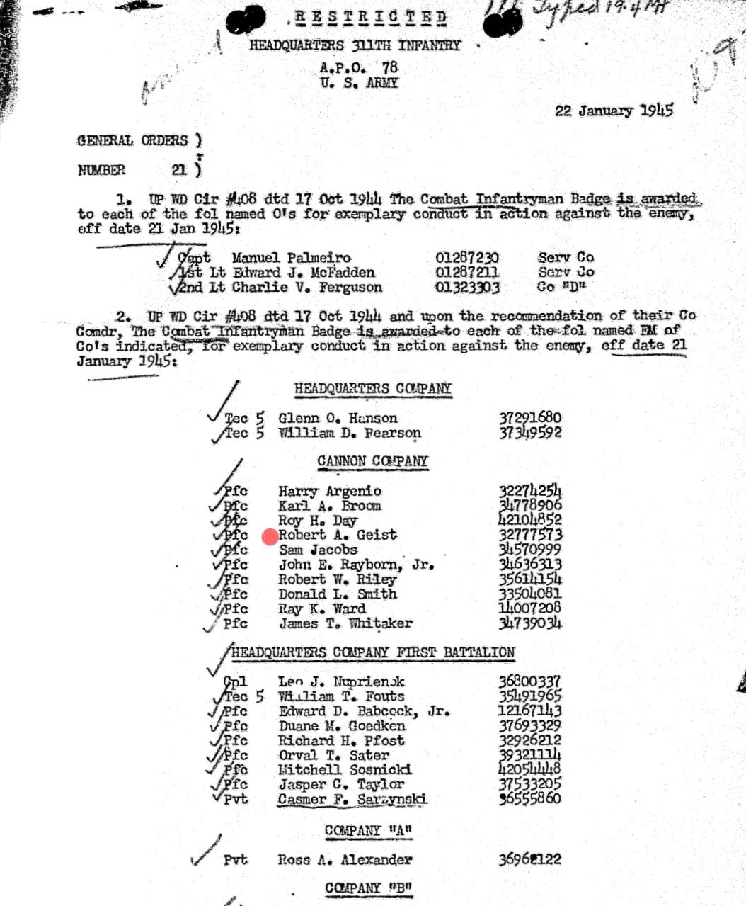 WW2 Named 78th Infantry Division Uniform 311th Infantry Regiment