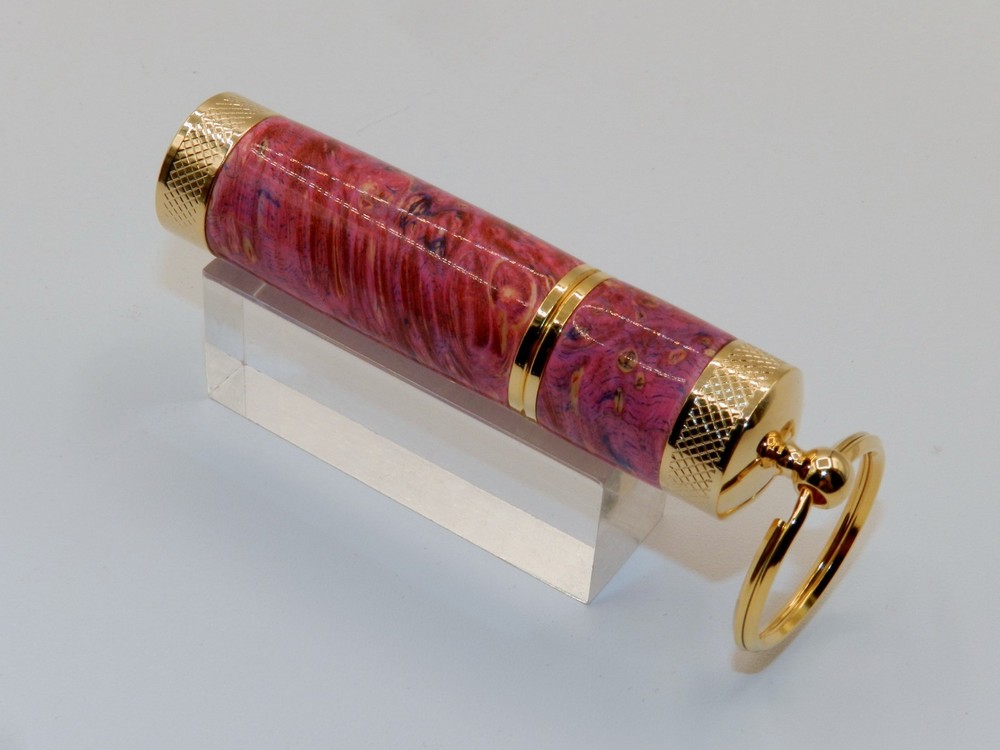 Handmade Key Chain Lighter, replaceable flint. Made w/ Dyed Box Elder Burl. #41